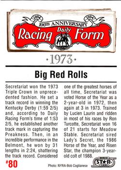 1993 Horse Star Daily Racing Form 100th Anniversary #80 Secretariat Back